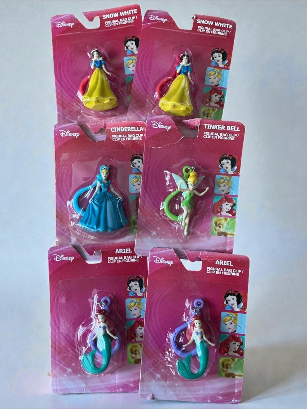 Disney Princess Figural Bag Clips of Snow White Cinderella Tinker Bell and Ariel